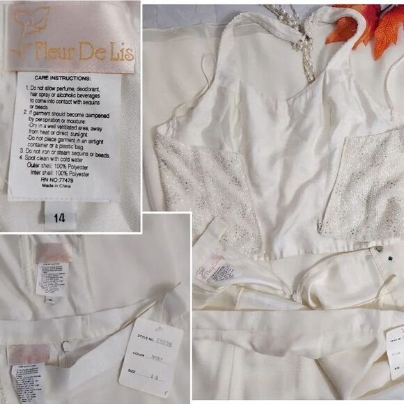 Fleur de lis VTG Ivory Beaded 2 Piece Halter Wedding Dress NWT *Fits Like Med - Picture 15 of 17